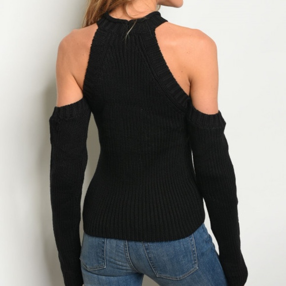 Cold Shoulder Black Sweater - Picture 2 of 2